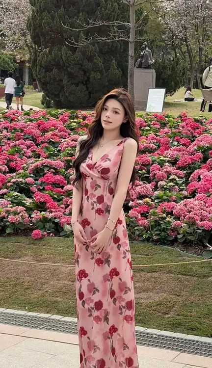 【苏苏】夏季韩系不规则连衣裙长款法式连衣裙小众复古碎花DT1201