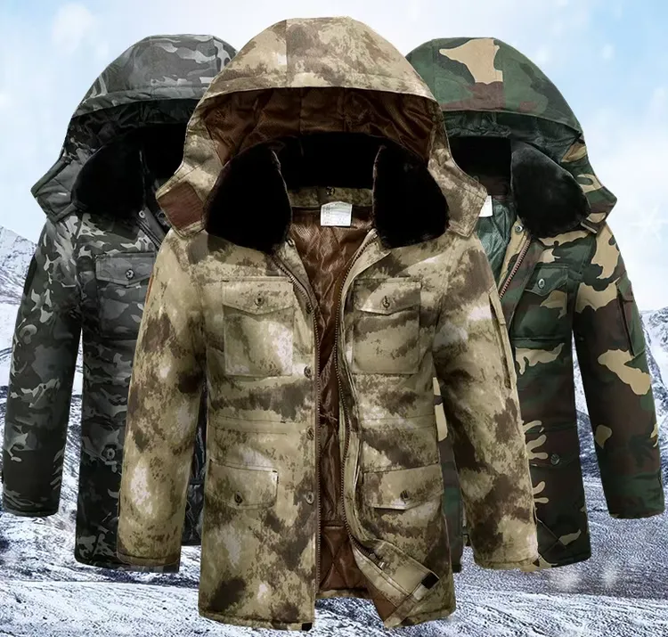 加厚双层内胆户外迷彩棉服军大衣防寒耐磨工地工作服