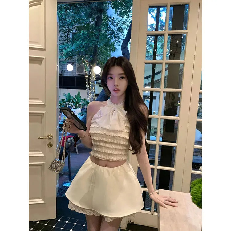 2025年夏季新款古董少女 9层蕾丝边打揽弹力上衣女配高腰显瘦半裙