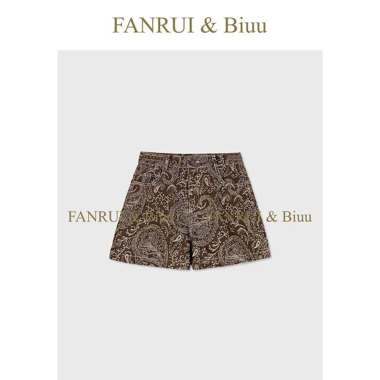 FANRUI/泛芮「栗子烤奶」100棉暗纹时髦复古洋气百搭短裤B16225
