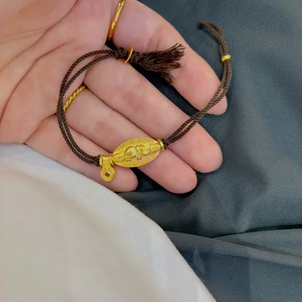 足金999 吉祥如意转运手绳手链 錾刻黄金小象牌手链 礼物推荐