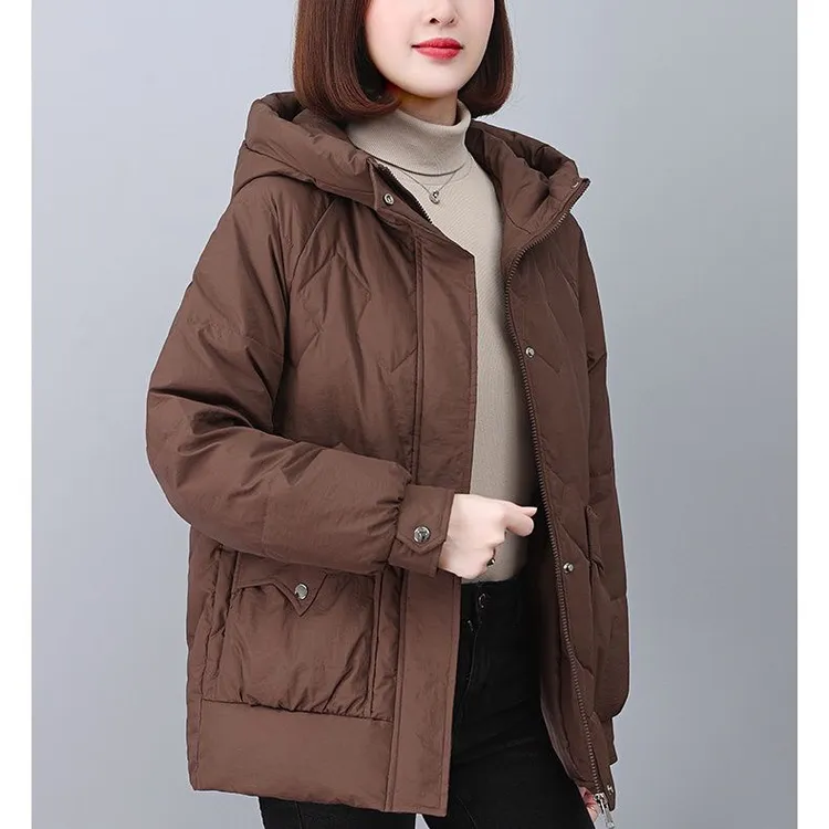 时尚宽松百搭连帽加厚女款冬季棉服外套大码