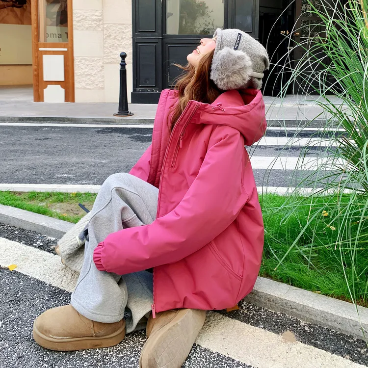 粉色宽松小众羽绒内衬冲锋衣夹克女2025冬季新款休闲风百搭厚外套