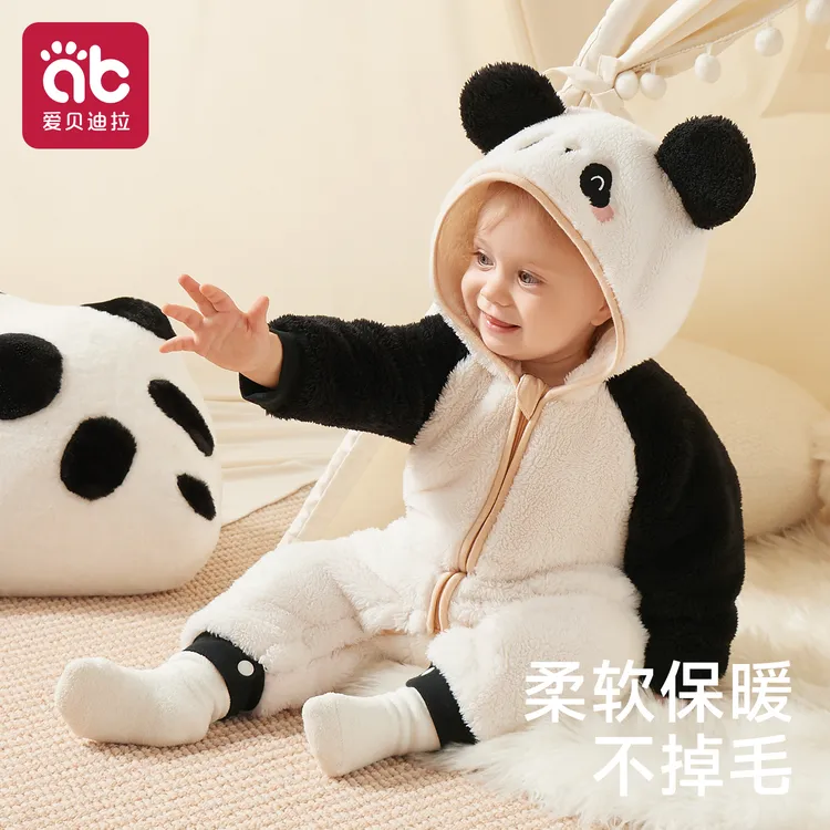 爱贝迪拉婴儿连体衣秋冬宝宝2025新款外出加厚抗静电珊瑚绒爬爬服