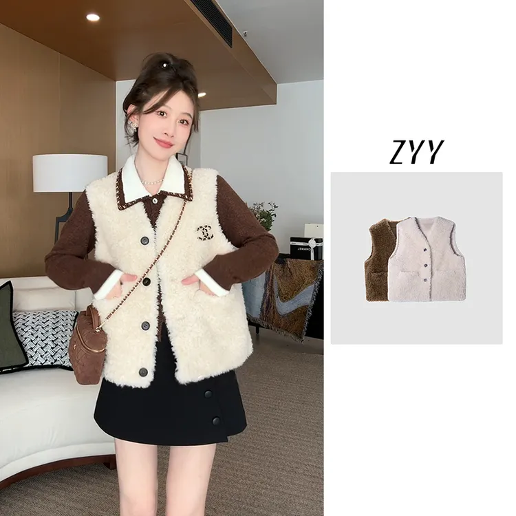 ZYY【瓷生花雪】2025S/S新品100羊毛皮毛一体羊羔毛马甲X25DMJ04544