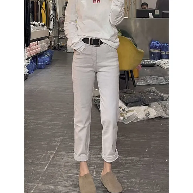 弹力直筒牛仔裤女2025春季新款大码小个子高腰洋气百搭显瘦烟管裤