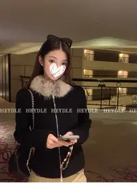 【清冷感oni】狼毛领针织开衫外套秋冬双拉头时髦短款毛衣#8665