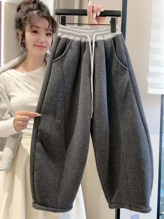 2025新款弯刀裤冬季男女通用长裤休闲裤加绒裤中大童童裤加厚保暖