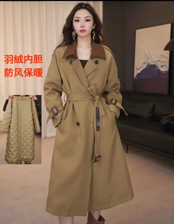 2025白鸭绒风衣羽绒服外套女中长款冬季韩版显瘦百搭风衣羽绒大衣