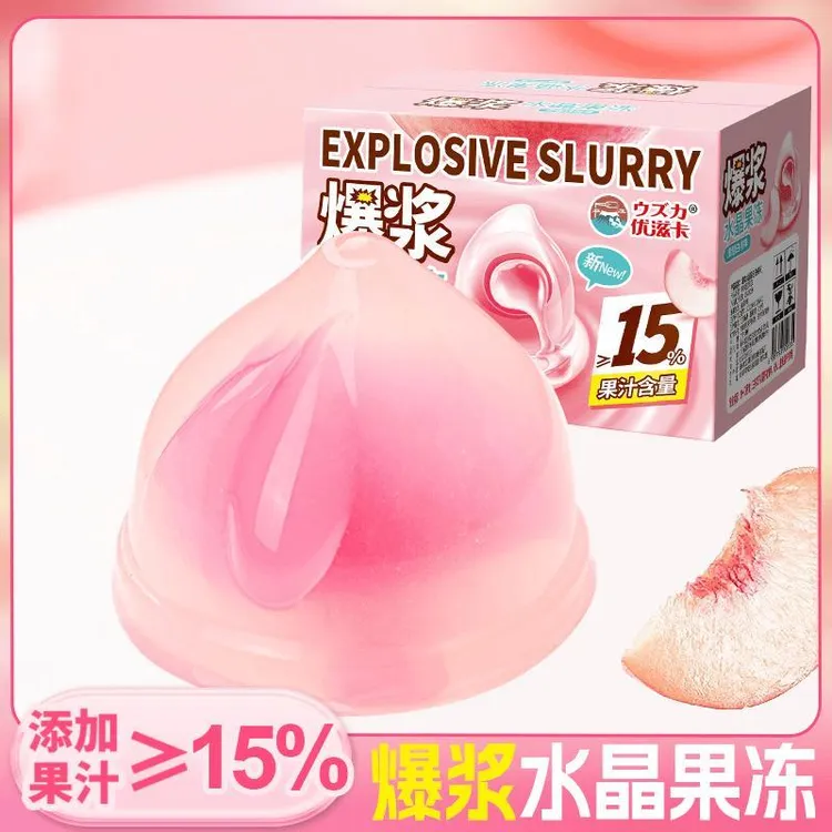 果冻优滋卡一口爆浆果汁果冻Q弹水晶白桃味果冻夹心网红休闲零食