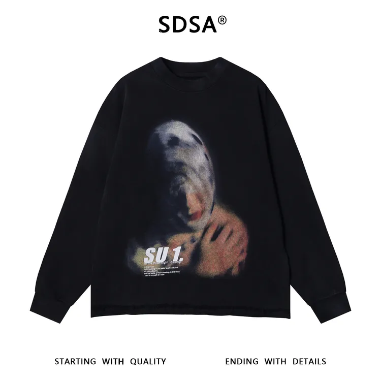 SDSA男士秋冬新款痞帅男装美式复古人物印花圆领卫衣嘻哈百搭时尚