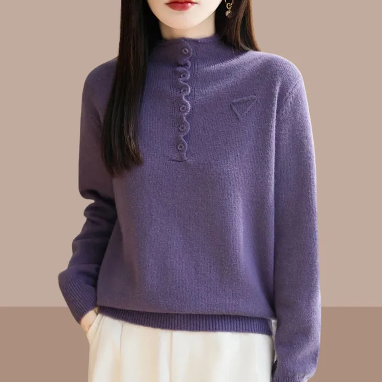 2025时尚新款加厚半高领大码毛针织衫秋冬款宽松开衫韩版显瘦毛衣