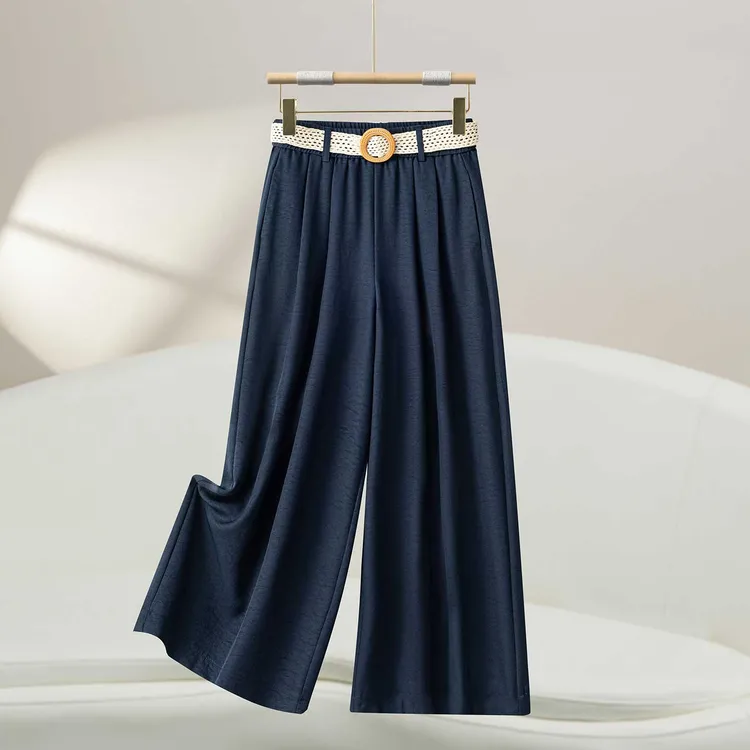 2025新款冰丝裙裤女高腰夏季国风高腰宽松垂感小个子阔腿裤25700