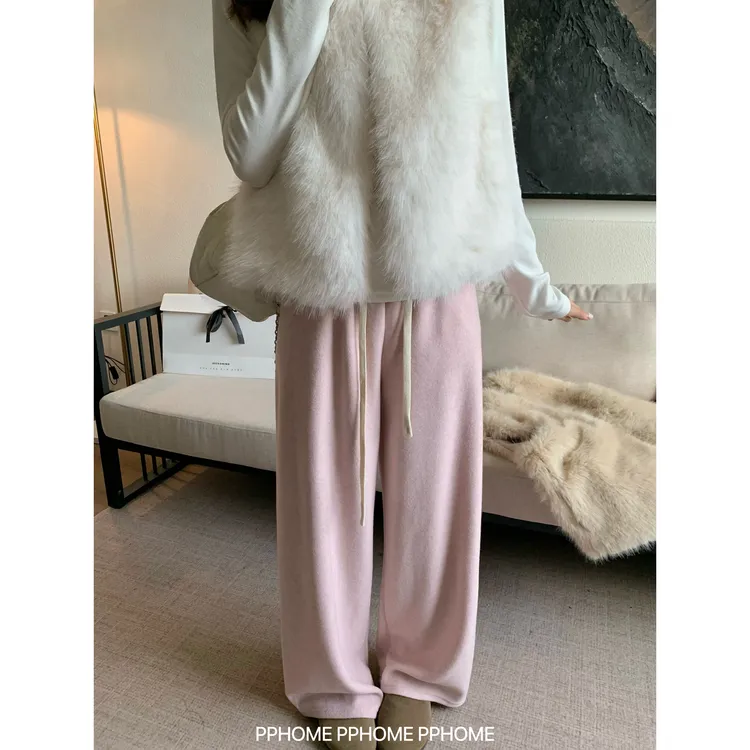 奶油糯米裤 松紧腰软糯宽松垂感直筒裤阔腿百搭长裤女