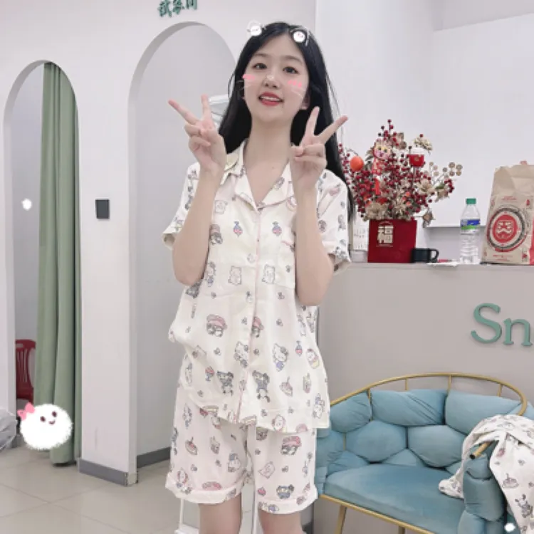夏季新款甜妹卡通短袖短裤可外穿睡衣
