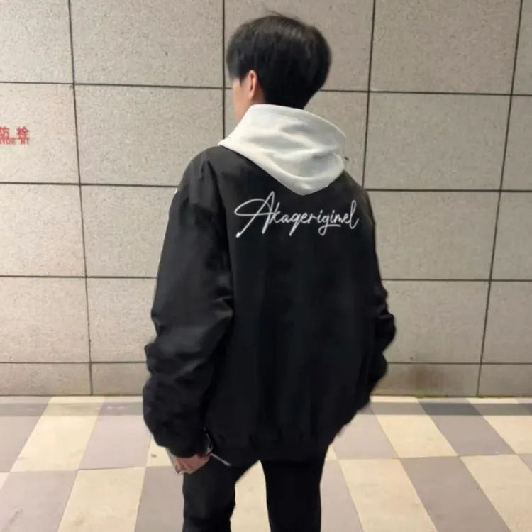 美式复古黑色飞行员夹克男春秋新款高街潮牌棒球服情侣外套夹克