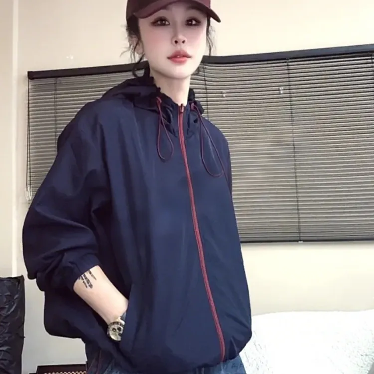 韩版连帽两面穿长袖休闲外套女士2025春季别致独特小众设计感上衣