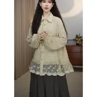 奶茶啵啵 重工蕾丝拼接提花衬衫