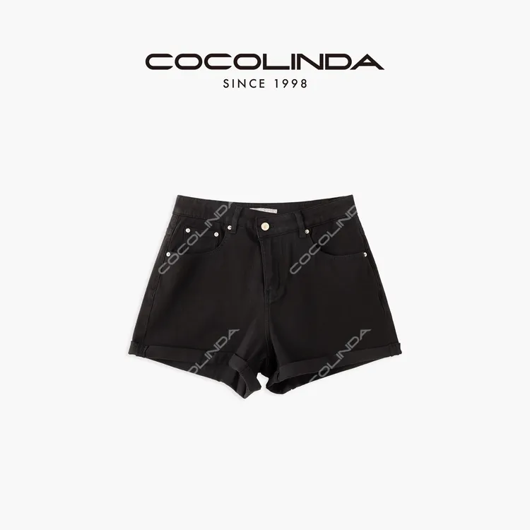 COCOLINDA | 棉质黑色显瘦弹力牛仔短裤N2998