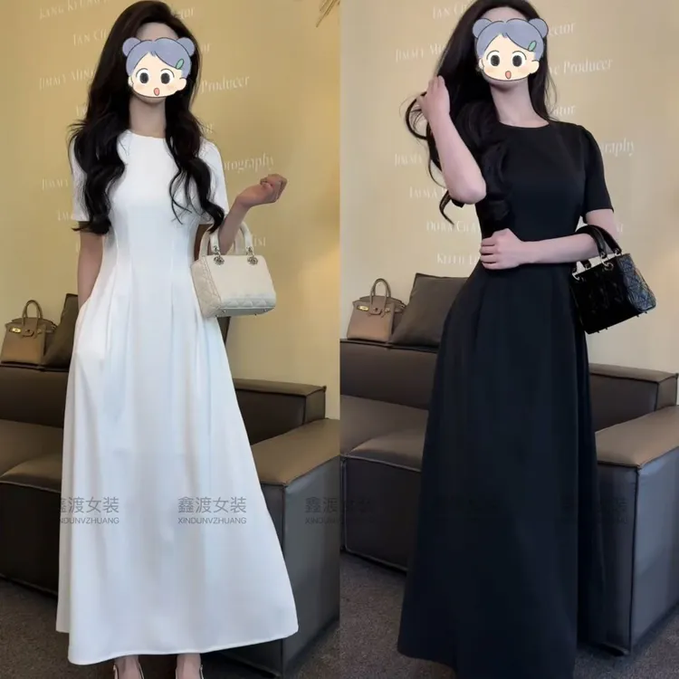 2025夏季新款时尚显瘦气质女士网红洋气连衣裙百搭款D5835