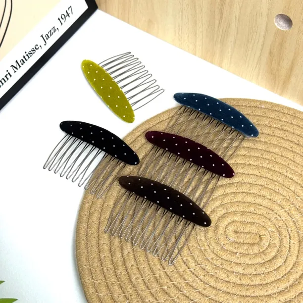 BlomUME原创波点丝绒发梳倒插梳韩系简约刘海发夹发饰单只1031