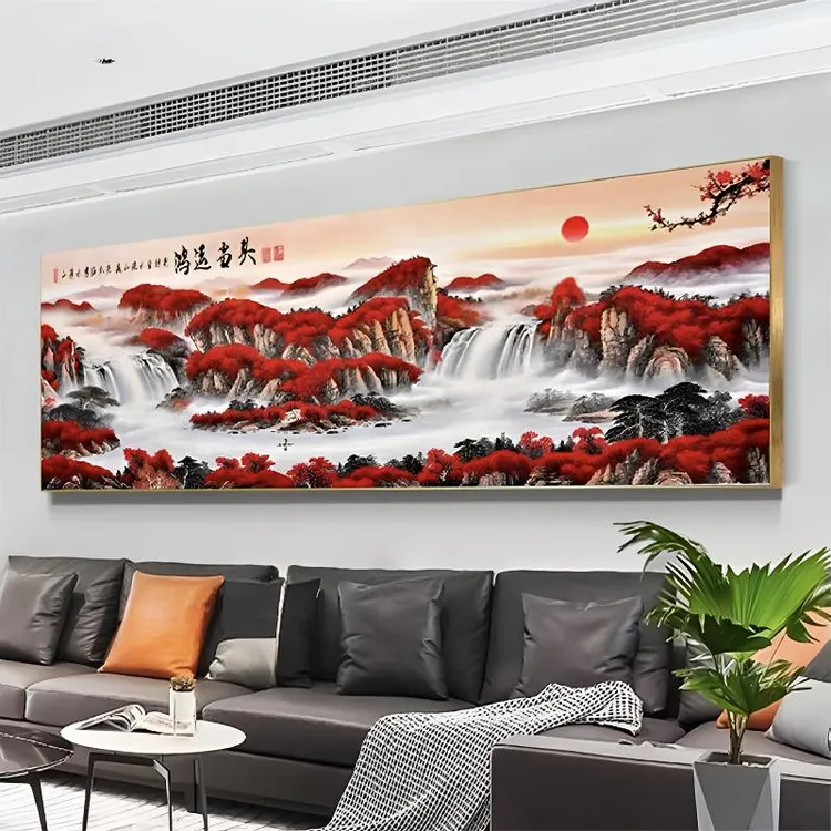 鸿运当头横幅客厅沙发背景壁画办公室立体晶瓷客厅背景挂墙壁画