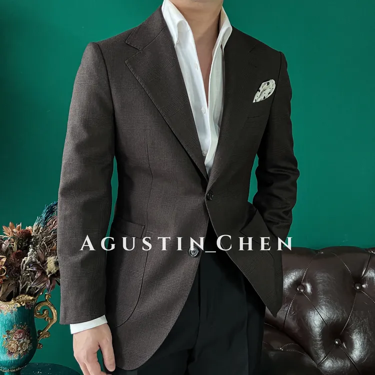 Agustin_Chen 老钱亲王格【精纺羊毛】西服高定平驳领男士修身西装