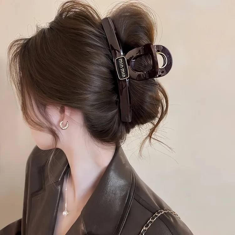 巧克力红棕色抓夹大号发量大发夹女2025新款高端后脑勺盘发鲨鱼夹