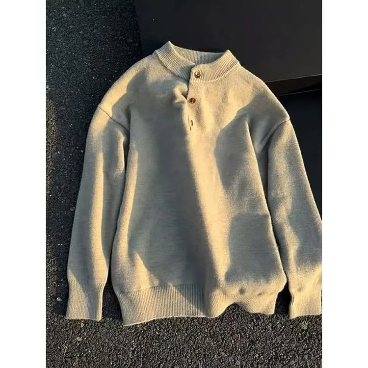 cleanfit正肩亨利领毛衣男款冬季高级感美式复古老钱风针织打底衫