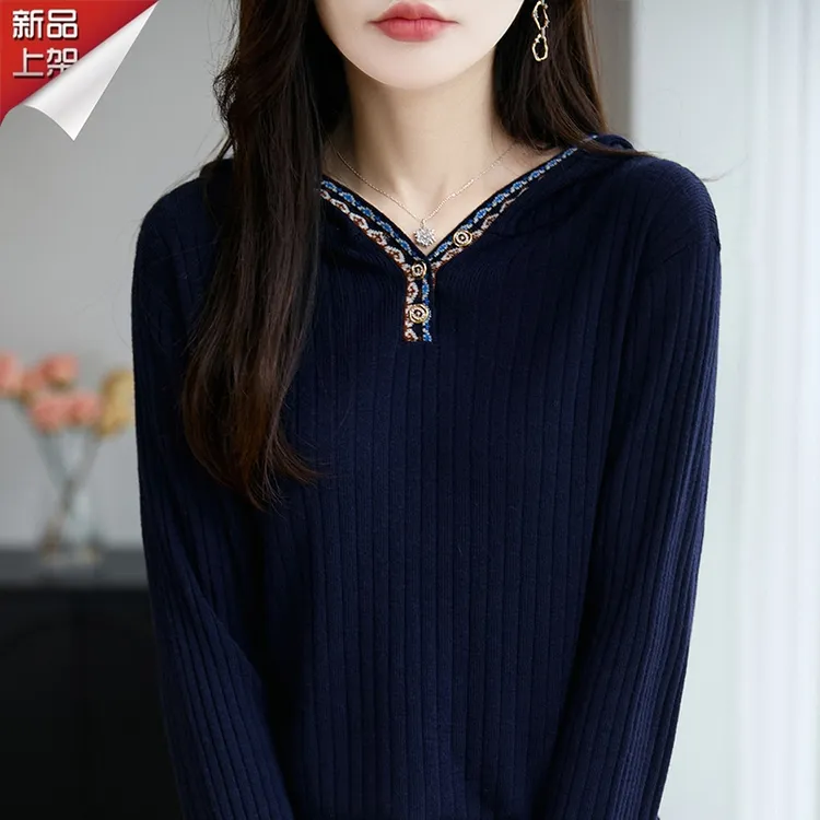 哥弟阿玛施官方女士连帽长袖羊毛衫民族风时尚百搭秋季新款针织衫