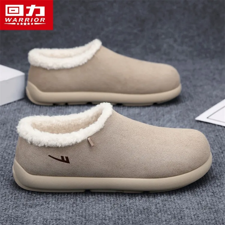 回力男鞋冬季加绒小土豆勃肯鞋男士懒人鞋一脚蹬包头棉拖鞋雪地鞋