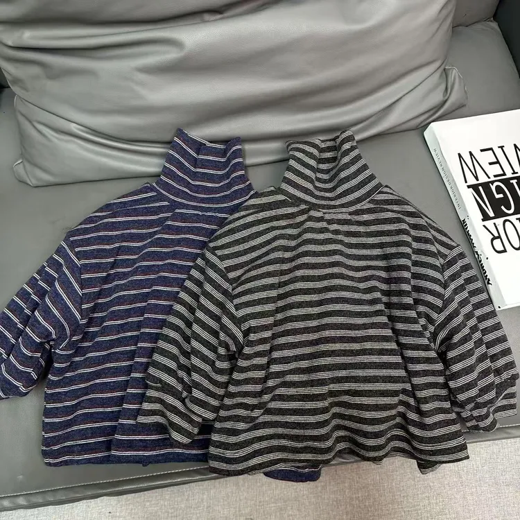 2025秋季新款韩版男女童条纹加绒加厚高领百搭磨毛打底内搭jy2528