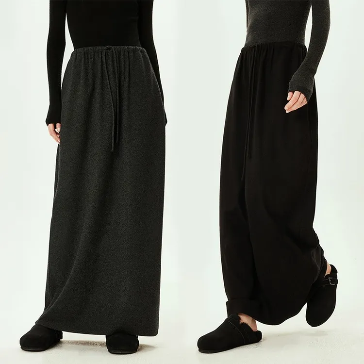 2025秋冬新款可水洗针织羊毛温暖慵懒松弛抽绳松紧腰气球半裙冬季