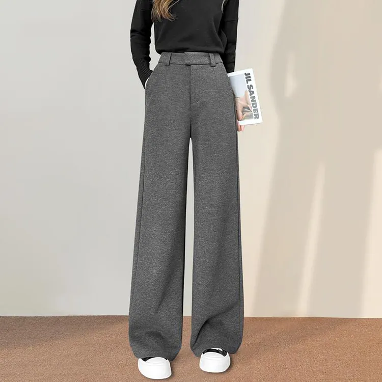加厚毛呢阔腿裤女秋冬2025高腰宽松显瘦百搭垂感休闲糯米直筒裤子