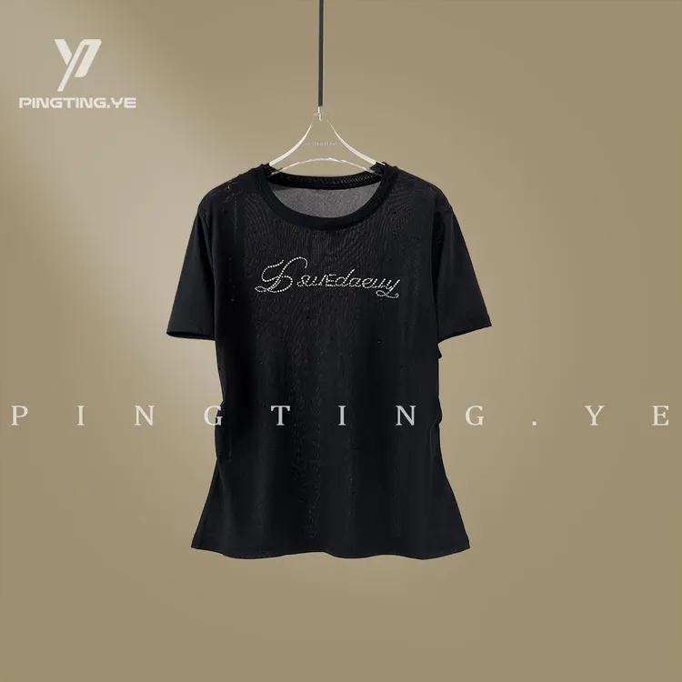 PINGTING.YE极简修身字母减龄抽褶设计休闲短袖T恤PT3217