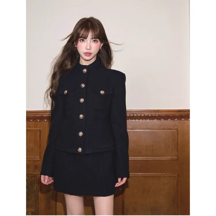 【两件套】【有里布】高级感穿搭小香风套装小立领外套半裙套装TX0159