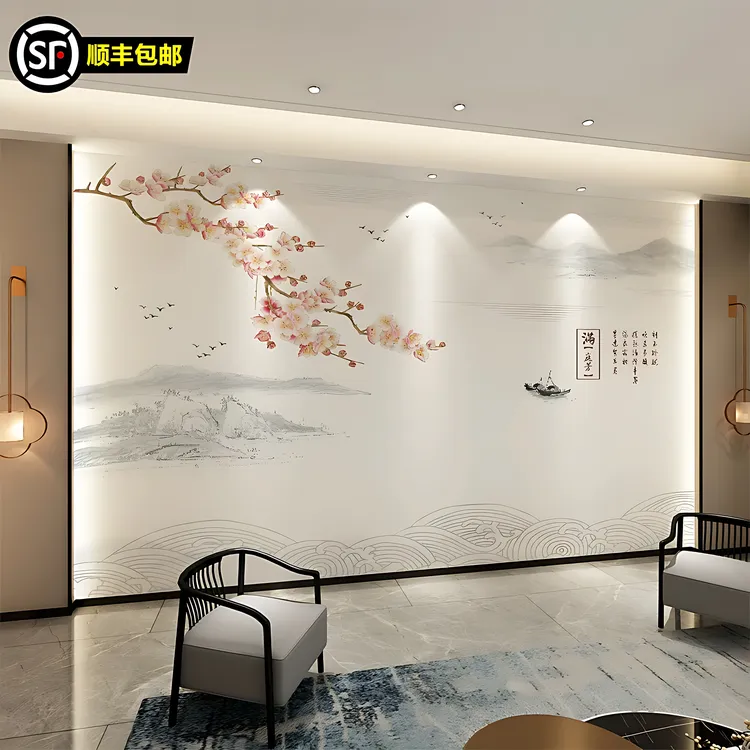 2025满庭芳花鸟壁布8d酒店卧室客厅沙发墙布山水电视背景墙纸壁画