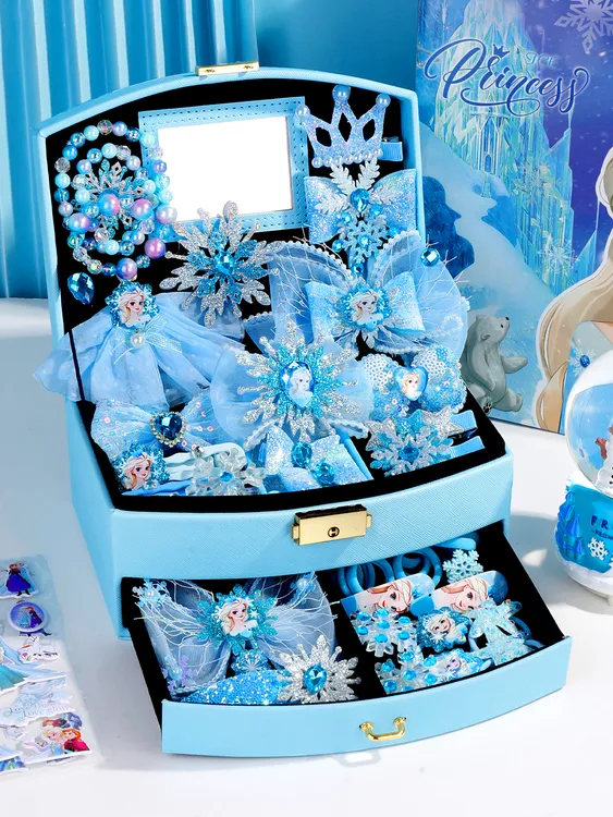 新款艾莎公主发饰礼盒套装6岁小女孩生日礼物8公主风蝴蝶结发饰10