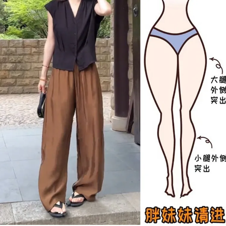 2025夏季垂感拖地裤窄版阔腿裤女薄款宽松大码微胖显瘦冰丝凉凉裤