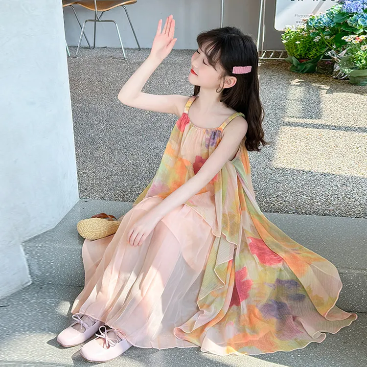 裙子女童夏季2025新款女孩夏装海边度假沙滩裙大童波西米亚连衣裙
