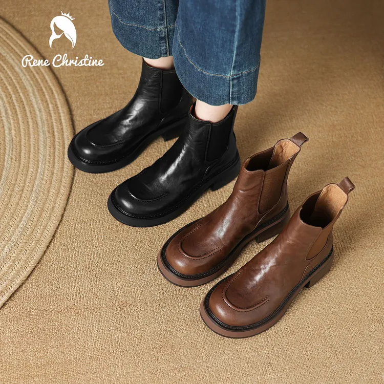 ReneChristine勃肯切尔西短靴英伦风秋冬新款真皮复古厚底靴子女