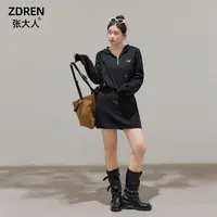 张大人【古早回忆录】大码女装微胖妹妹连帽拉链连衣裙长款大衣套装
