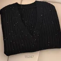 15247（部分无水洗唛，介意慎拍）WANGDAN深V领亮片针织马甲