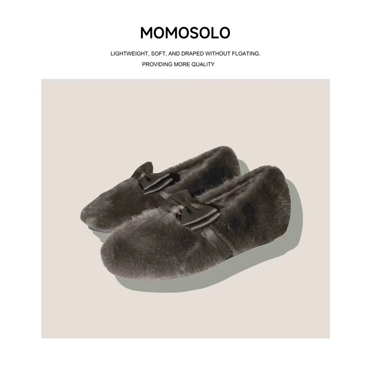 •棕蝶•2025秋冬仿水貂毛毛加绒蝴蝶结玛丽珍毛毛鞋259493