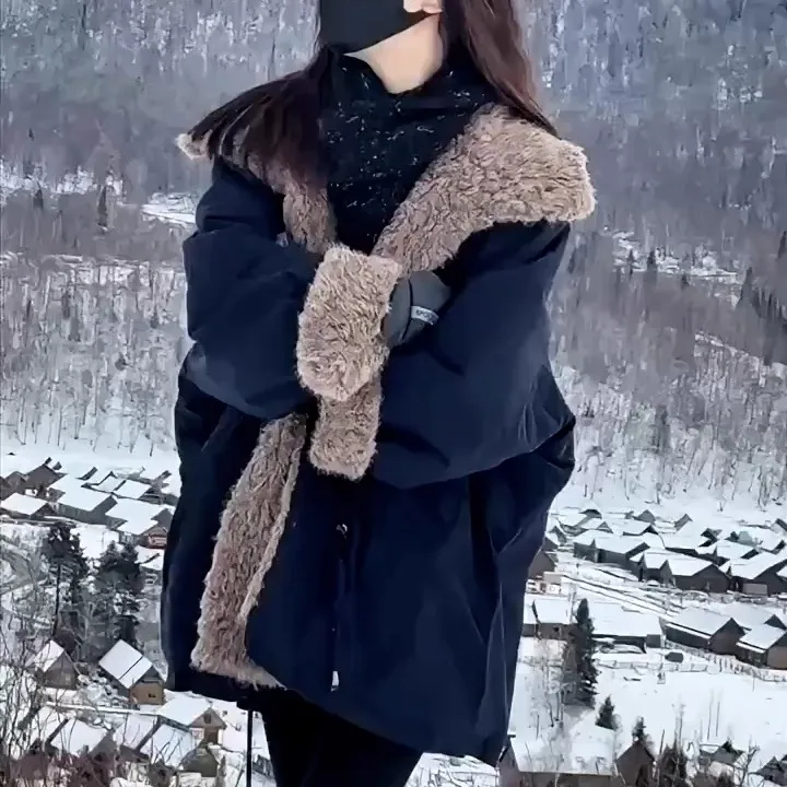 冬季新款高端轻奢羊羔绒外穿加厚防寒保暖慵懒风宽松棉服大衣外套