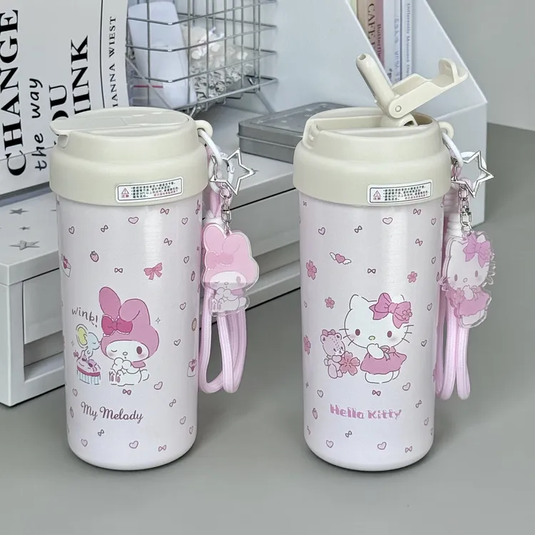 保温杯新款可爱女生带吸管水杯陶瓷内胆高颜值学生保冷杯便携杯子