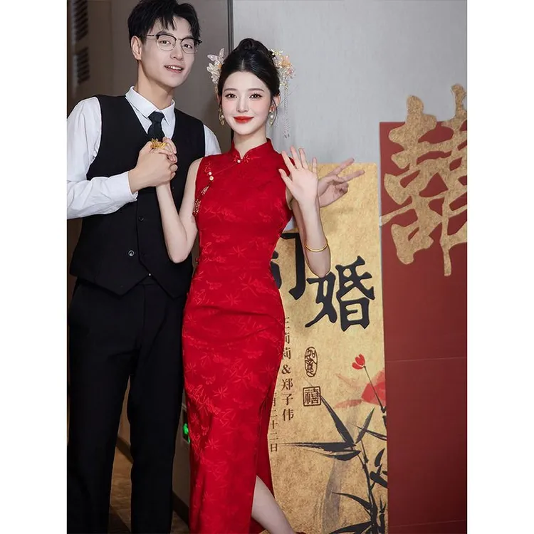 春夏高贵气质新娘结婚新中式婚礼旗袍改良中国风红色长款结婚礼服