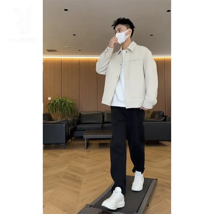 花花公子痞帅高级感衬衫式翻领夹克男潮春秋季韩版轻熟风短宽休闲