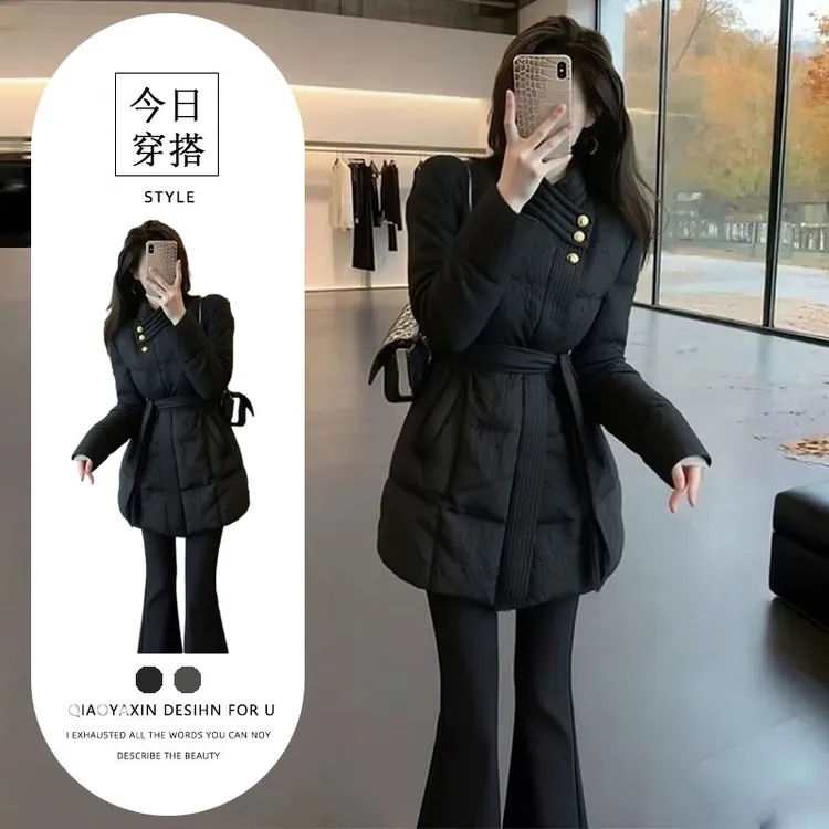 秋冬高级感黑色小香风中长款收腰棉服女款2025新款超好看保暖外套