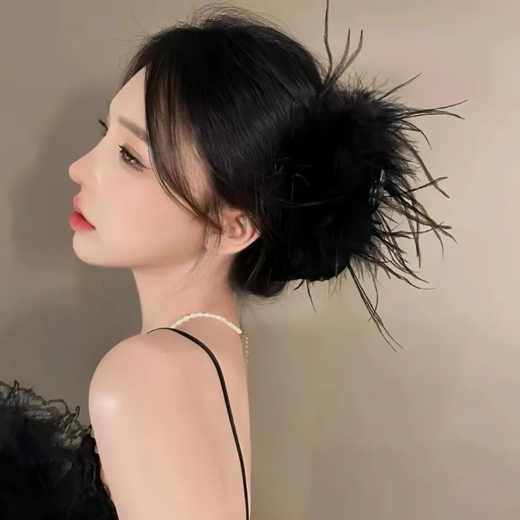 超仙~ins风鸵鸟气质显发量高级感抓夹毛毛鲨鱼夹秋冬发夹A6001